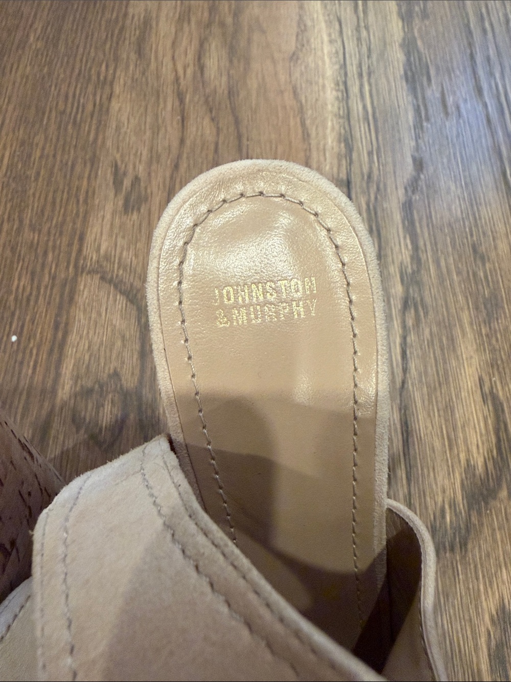 Johnston & Murphy Beige Open-Toe Cork Wedge Mules - Picture 3 of 4